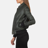 Vition Green Leather Bomber Jacket